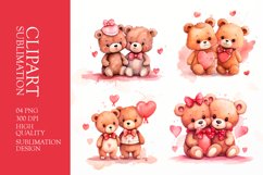 Watercolor Bear Couples, Valentines Day Clipart Sublimation Product Image 1