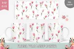Pink Tulips Mug Wrap, Flowers Mug PNG, Cute Mug Design Product Image 1