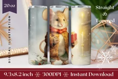 Watercolor Christmas Tumbler Design, Christmas Cute Mouse Product Image 1