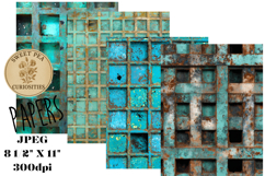 Blue, Turquoise, Grunge, Metal, Mixed Media, Junk Journal Product Image 1