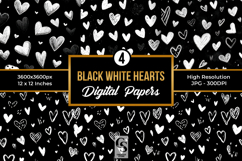 Black White Hearts Digital Paper Pattern Product Image 1
