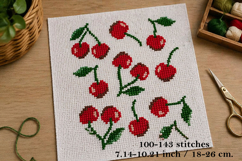 Cross stitch cherries set pattern with leaves, PDF embroider Product Image 1