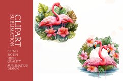 Watercolor pink flamingo clipart sublimation png Product Image 1