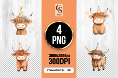 Highland Cow Party Hat Clipart Sublimation PNG Product Image 1