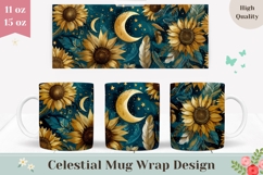 Night Sky Mug Wrap Design, Sunflowers Mug Sublimation Product Image 1
