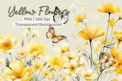 Yellow flower clipart, Watercolor butterfly Garden clipart Product Image 1