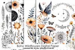 Boho Wildflowers Digital Paper Product Image 1
