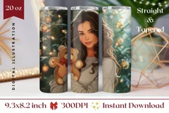 Cute Christmas Girl Tumbler Design, Christmas Tree Tumbler Product Image 1