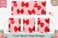 Pink Bows Mug Wrap Design, 3D Love Mug Sublimation Product Image 1