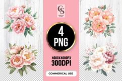 Watercolor Peony Flower Clipart Sublimation PNG Product Image 1
