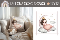 Watercolor Princess Pillow Design, Moon Pillow, Stars PNG Product Image 1