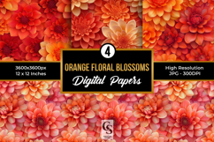 Orange Floral Blossoms Digital Paper Product Image 1