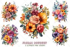 Retro Floral Bouquet Watercolor Clipart Product Image 1