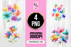 Rainbow Pastel Watercolor Flowers PNG Product Image 1