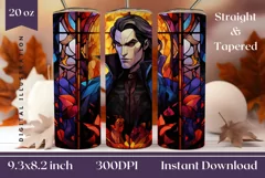 Stained Glass Halloween Tumbler Wrap, Vampire PNG Product Image 1