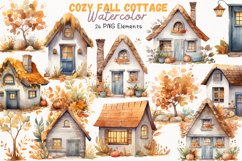 Cozy Fall Cottage Watercolor 26 Cliparts Collection Product Image 1