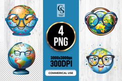 Cute Earth Globe Character Clipart Sublimation PNG Product Image 1