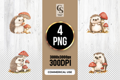 CWatercolor Hedgehog Mushroom Clipart Sublimation PNG Product Image 1