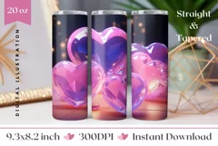Colorful 3D Crystal Hearts Tumbler Wrap, Valentine's Day PNG Product Image 1