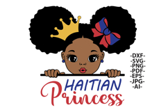 Haitian Princess Afro Girl SVG with Crown, Peekaboo Girl SVG Product Image 1