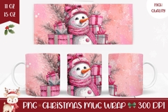 Pink Christmas Snowman Mug, Christmas Presents Mug Template Product Image 1