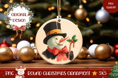 Vintage Snowman Round Ornament PNG, Winter Ornament Template Product Image 1