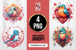 Colorful Bird with Heart Clipart Sublimation PNG Product Image 1