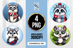 Cute Raccoon Winter Animal Clipart Sublimation PNG Product Image 1