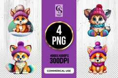 Cute Winter Fox in Hat Clipart Sublimation PNG Product Image 1