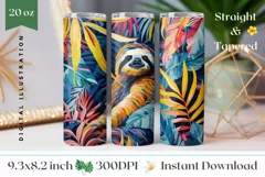 Sloth Tumbler Wrap, Tropical Leaves Sublimation Tumbler Product Image 1