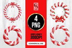 Red White Candy Wreath Clipart Sublimation PNG Product Image 1