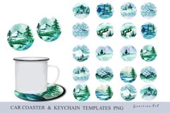 Car Coaster Sublimation PNG Watercolor Winter Coaster. Product Image 1