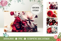Red Peony Cosmetic Bag Designs, Flowers Cosmetic Bag Print Product Image 1