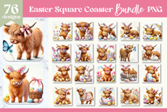 Easter Highland Cow Sublimation | Cute Square Coaster Bundle Product Image 1