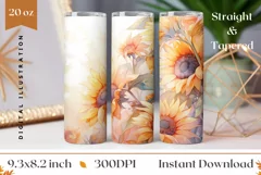 Sunflower Tumbler Design, Watercolor Flowers Tumbler Wrap Product Image 1
