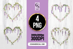 Watercolor Wisteria Heart Floral Frame Clipart PNG Product Image 1