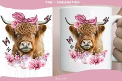 Cow With Pink Flowers Png For Sublimation Product Image 2