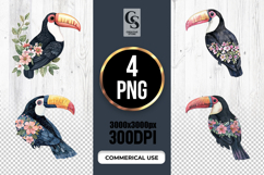 Floral Toucan Watercolor Clipart Sublimation PNG Product Image 1