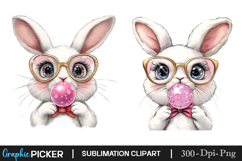 Retro Easter Bunny Blowing Bubble PNG Product Image 2