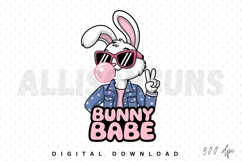 Retro Easter Bunny Blowing Bubble Sublimation PNG Design Product Image 1