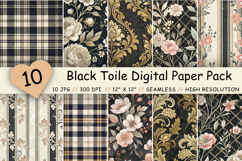 Black Toile Digital Paper Pack, Vintage Floral Toile Product Image 1