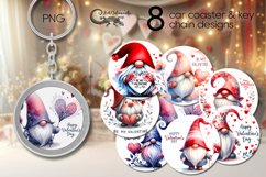 Valentine gnome | watercolor car coaster &amp; key chain design Product Image 1