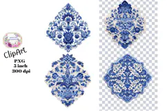 Blue Toile, Ephemera, PNG, Clipart, Junk Journal, flowers Product Image 1