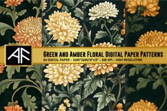 Green and Amber Floral Digital Paper Patterns Product Image 1