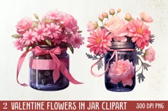 Valentine Flowers In Jar Clipart, Valentine Couplet Product Image 1