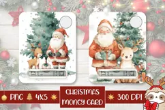 Watercolor Santa Claus Money Card, Christmas Tree Gift Card Product Image 1