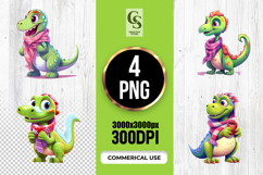 Cute Dinosaur Wearing Scarf Clipart Sublimation PNG Product Image 1