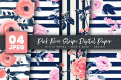 Pink Rose Stripe Digital Paper Product Image 1