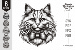 Romantic Rose Cat Line Art Product Image 1