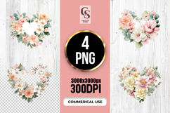 Watercolor Floral Heart Wreath PNG Product Image 1